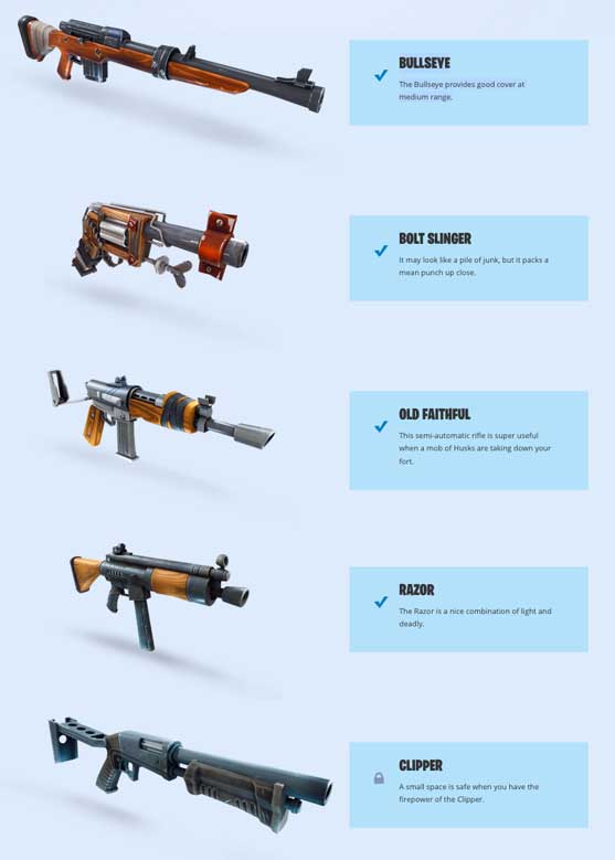 types of guns in fortnite