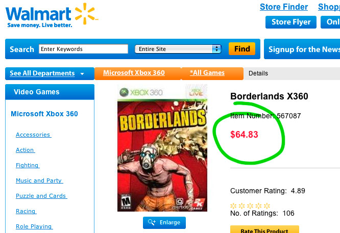 Borderlands WalMart full price